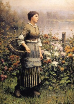 Maid Among the Flowers countrywoman Daniel Ridgway Knight Oil Paintings